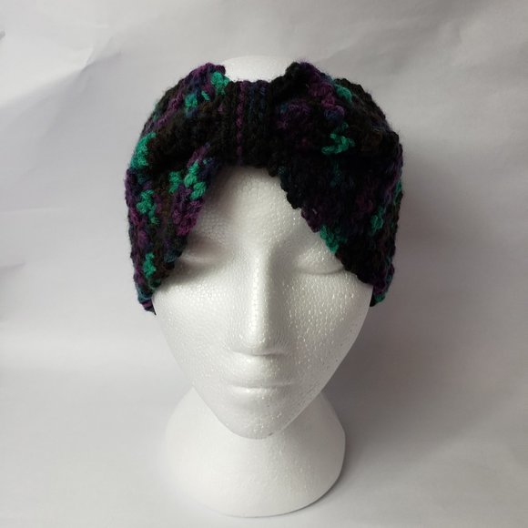 Purple Multi-Colour Bow Head Band Ear Warmer